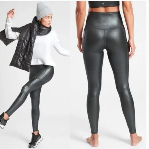 Athleta Inclination Moto Shimmer Tight Leggings Black size Medium - Picture 2 of 6